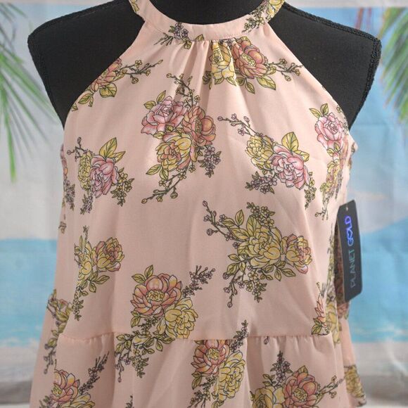 Planet Gold Floral Print Sleeveless Halter Top - Picture 2 of 7